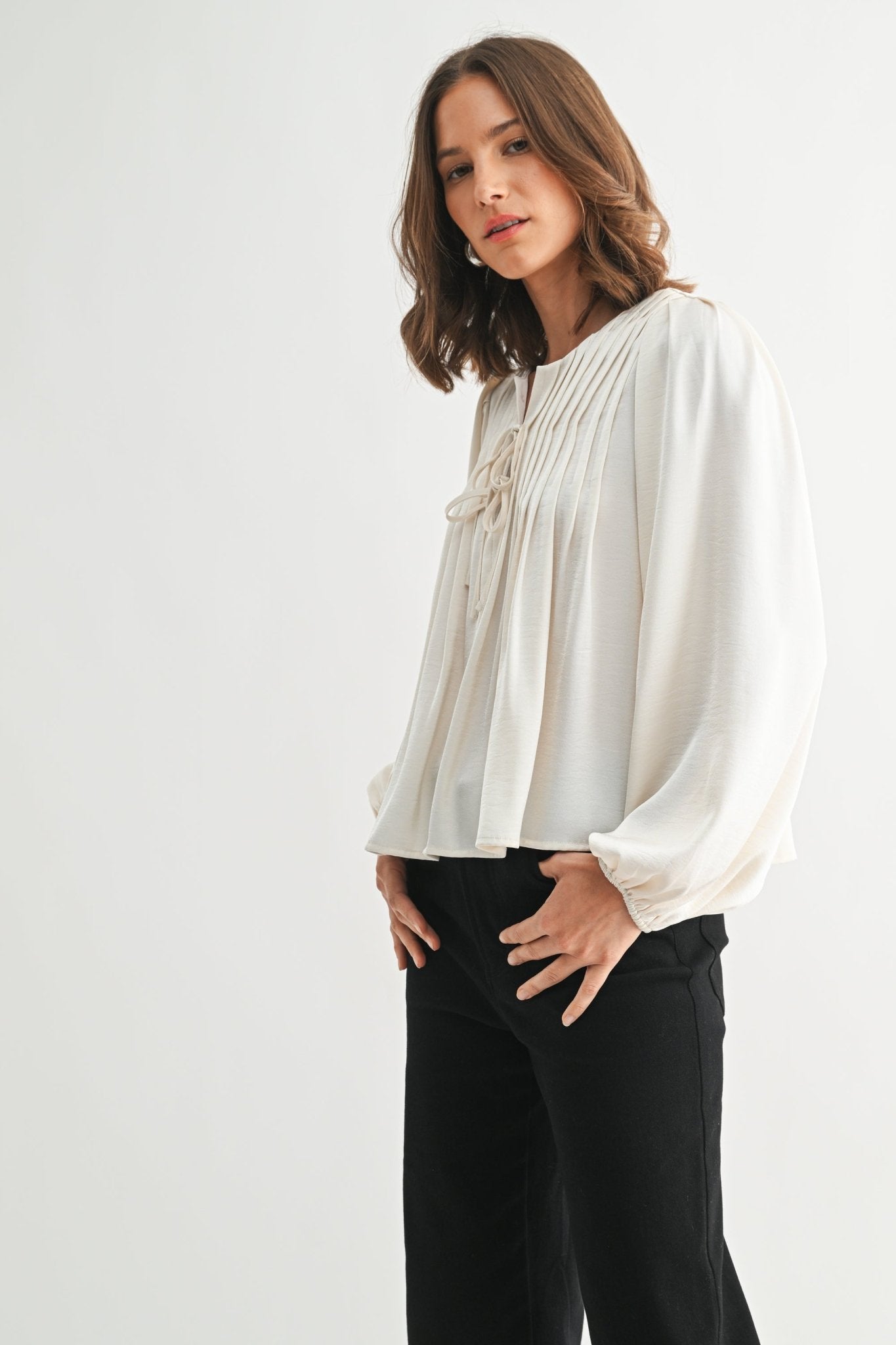 Ivory Pleated Tie Top - The Nines