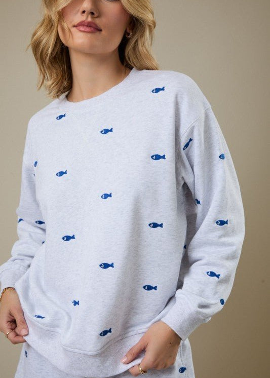 Fish Embroidered Crew - The Nines