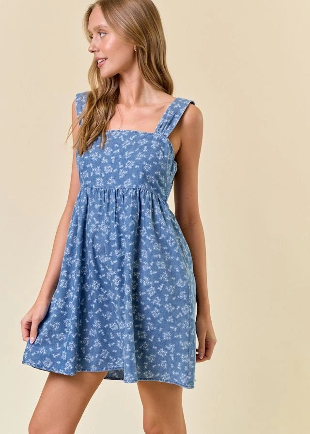 Denim Floral Dress - The Nines