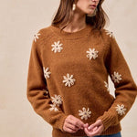 Floral Embroidered Dark Mocha Sweater - The Nines