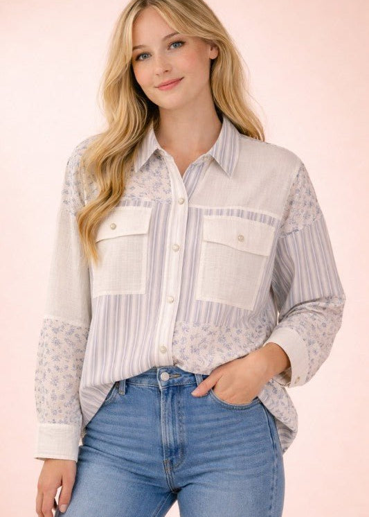 Floral & Stripes Oversized Shacket - The Nines