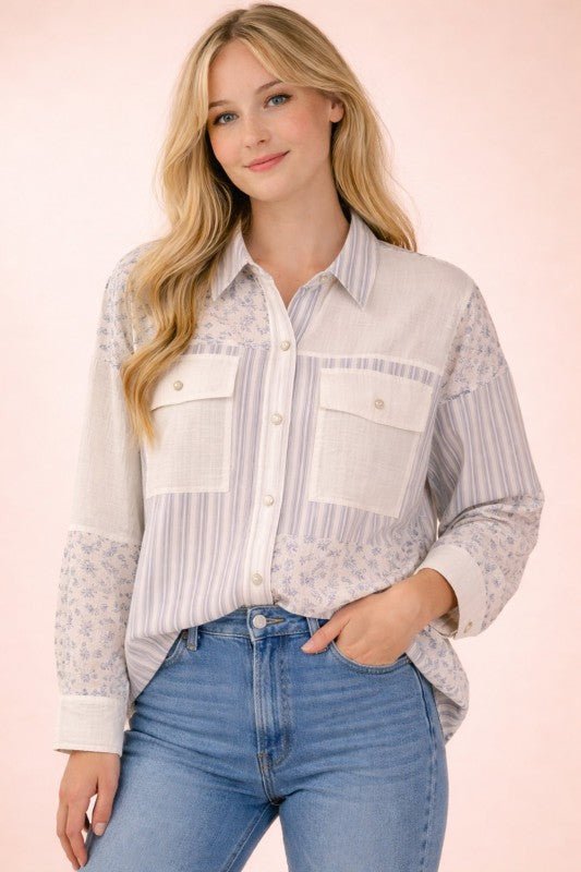 Floral & Stripes Oversized Shacket - The Nines