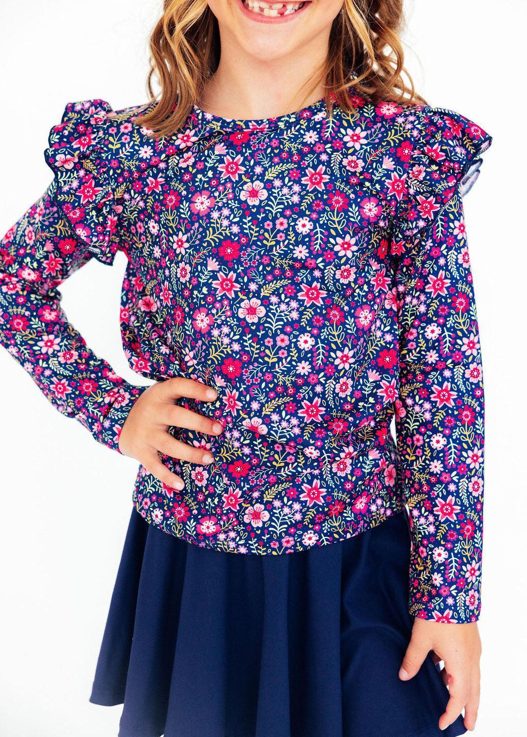 Flower Farm Long Sleeve Ruffle Tee - The Nines