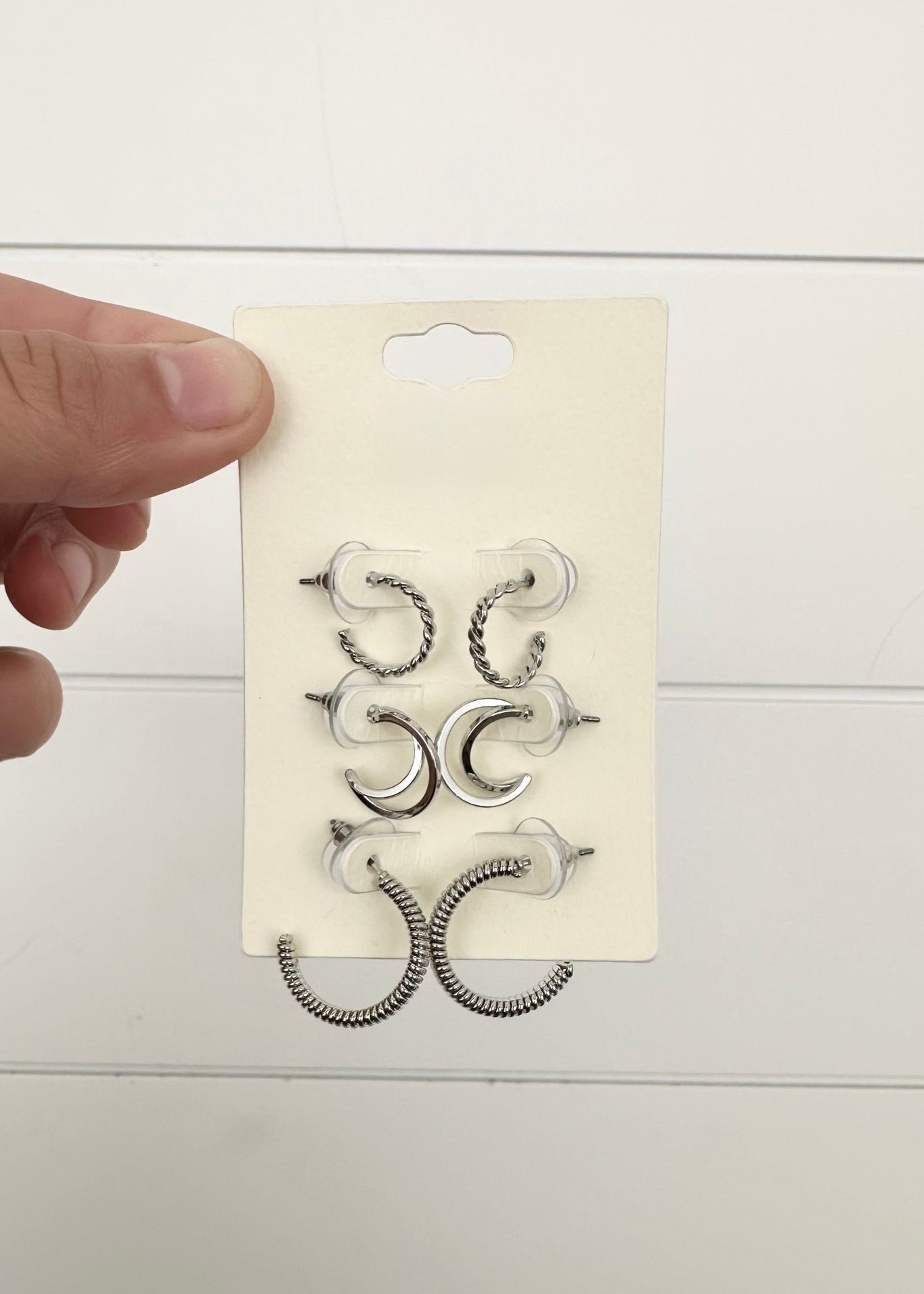 Silver Textured Hoop Set - The Nines