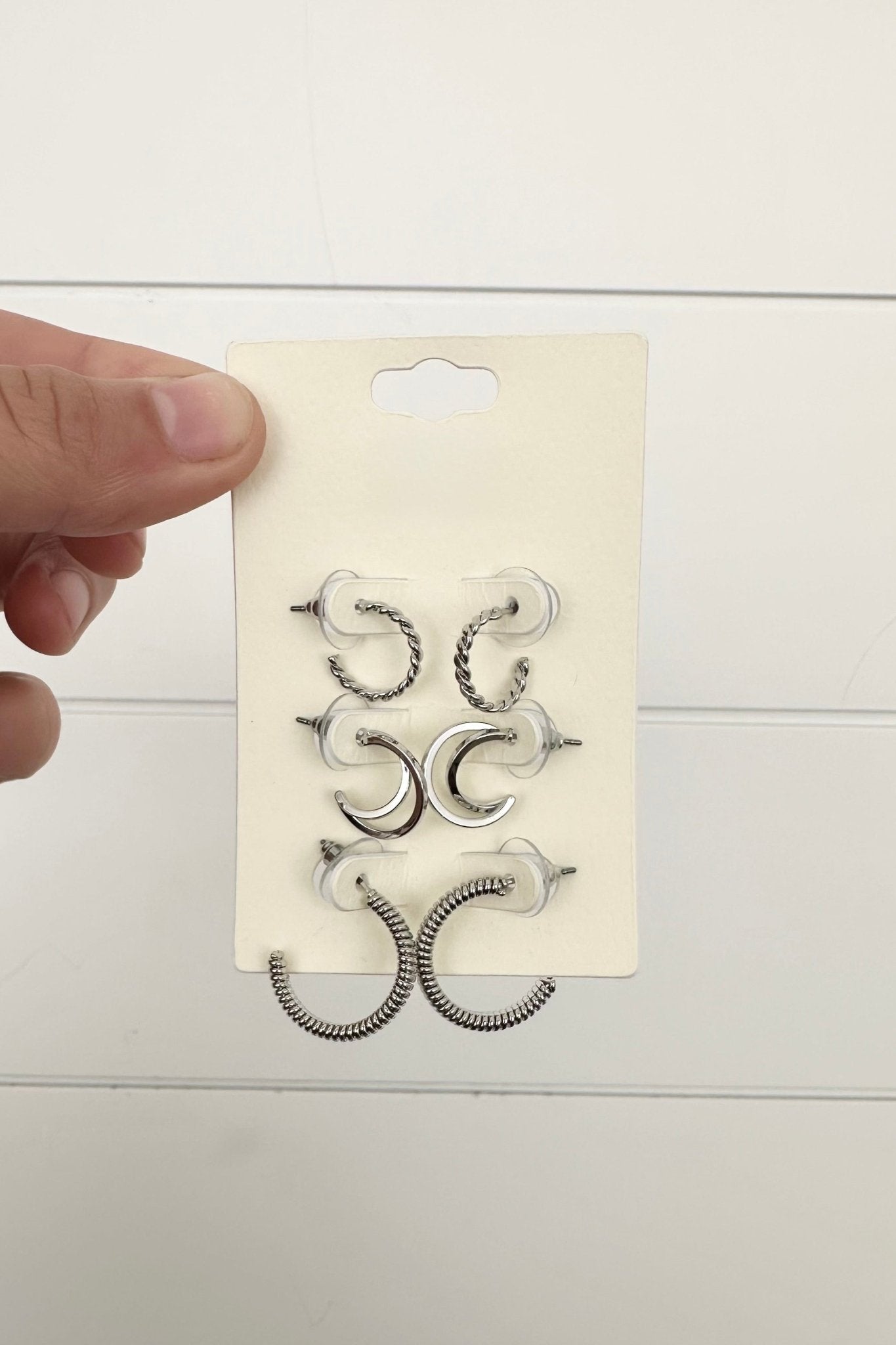 Silver Textured Hoop Set - The Nines