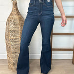 Judy Blue Dark Wash Raw Hem Flare - The Nines