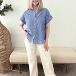 Denim Blue Striped Linen Top - The Nines