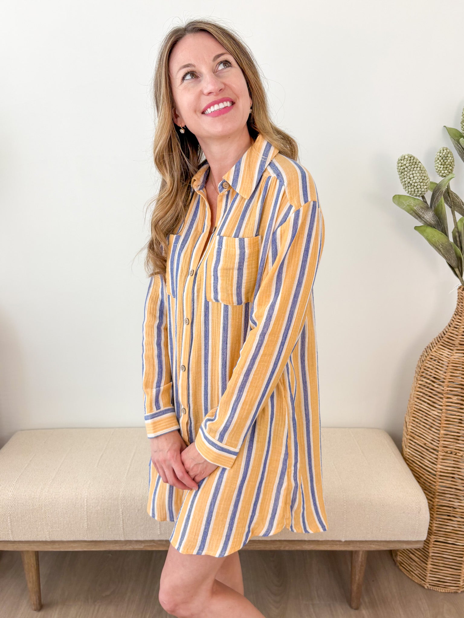 Malibu Resort Striped Shirt Dress