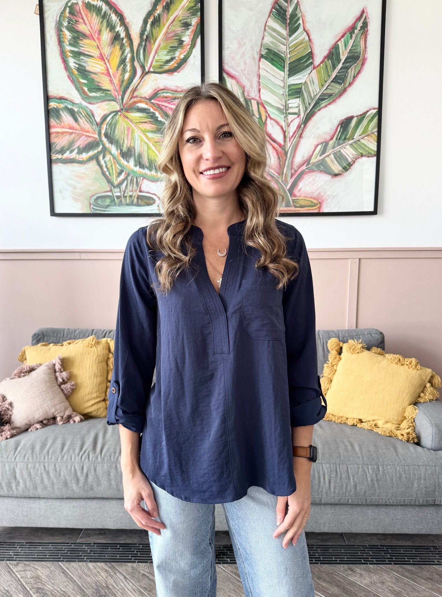 Split Neck Solid Top - 2 Colors! - The Nines