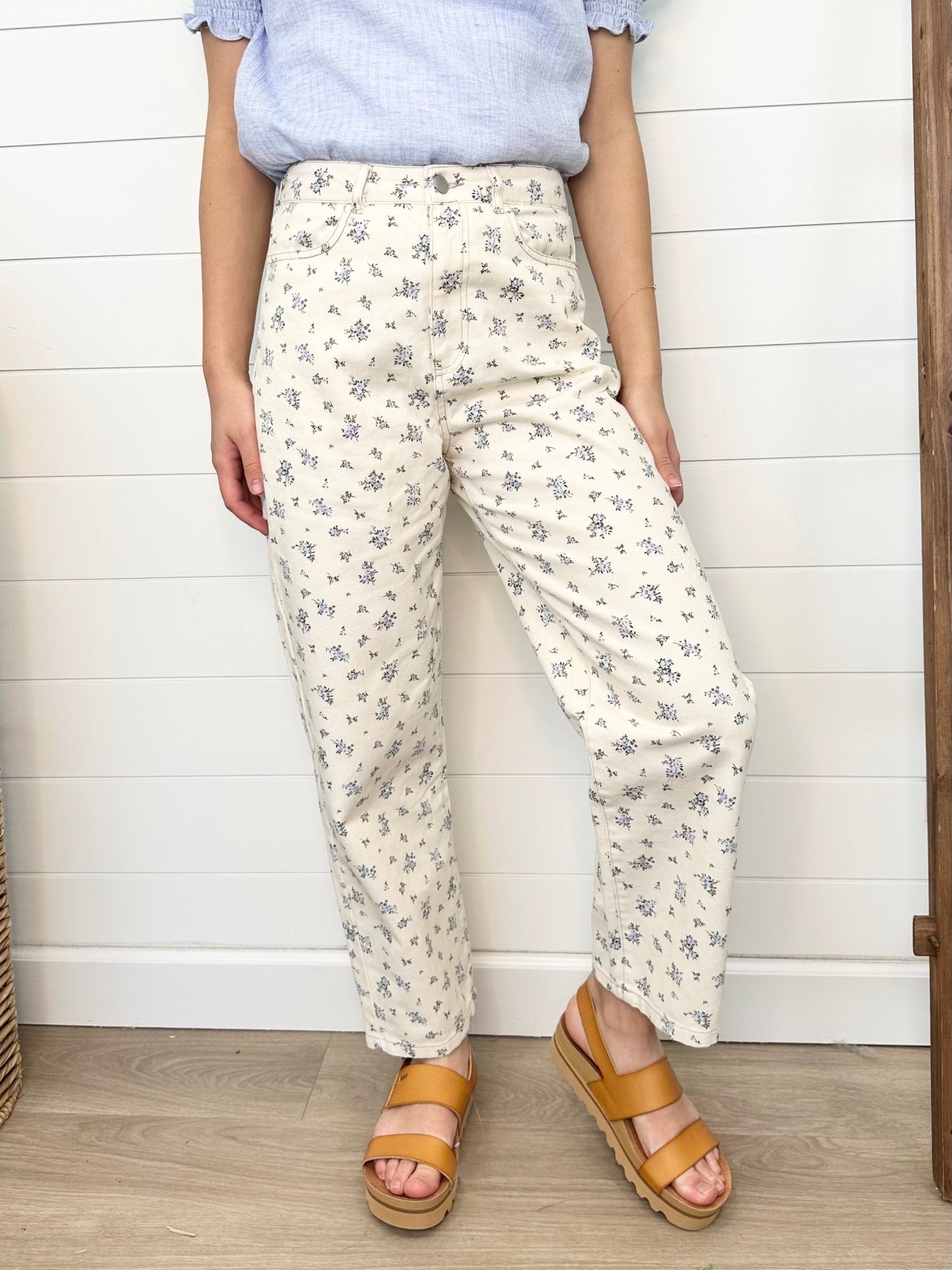 Ecru Floral Jeans - The Nines