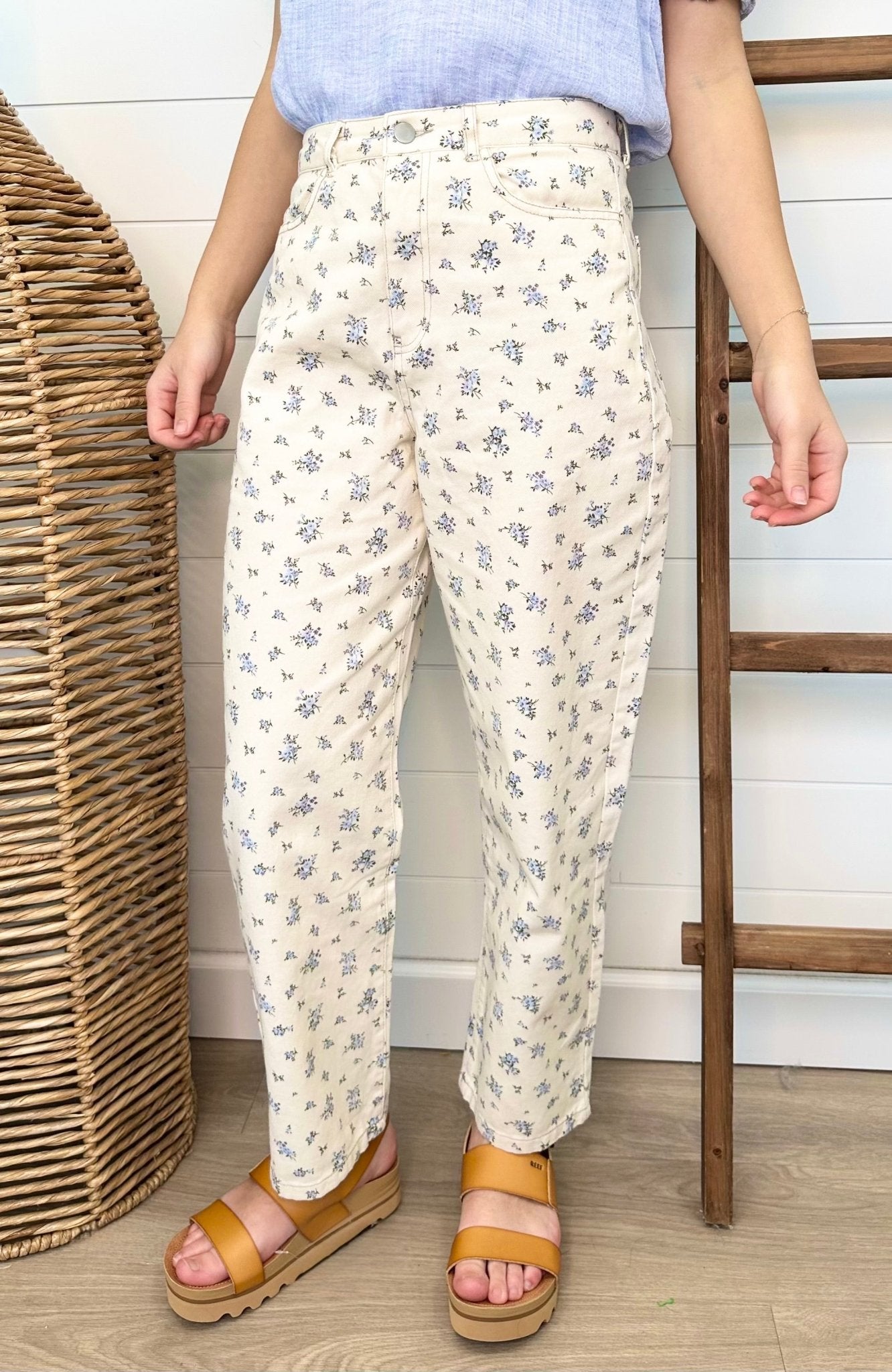 Ecru Floral Jeans - The Nines