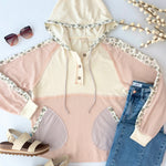 Ivory & Blush Mixed Fabric Hoodie - The Nines