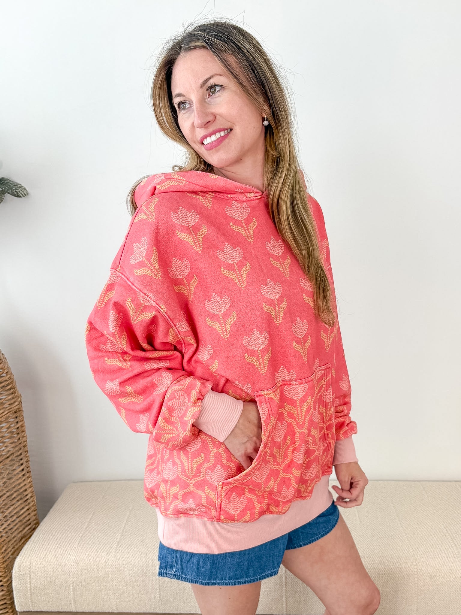Coral Floral Fleece Hoodie - The Nines