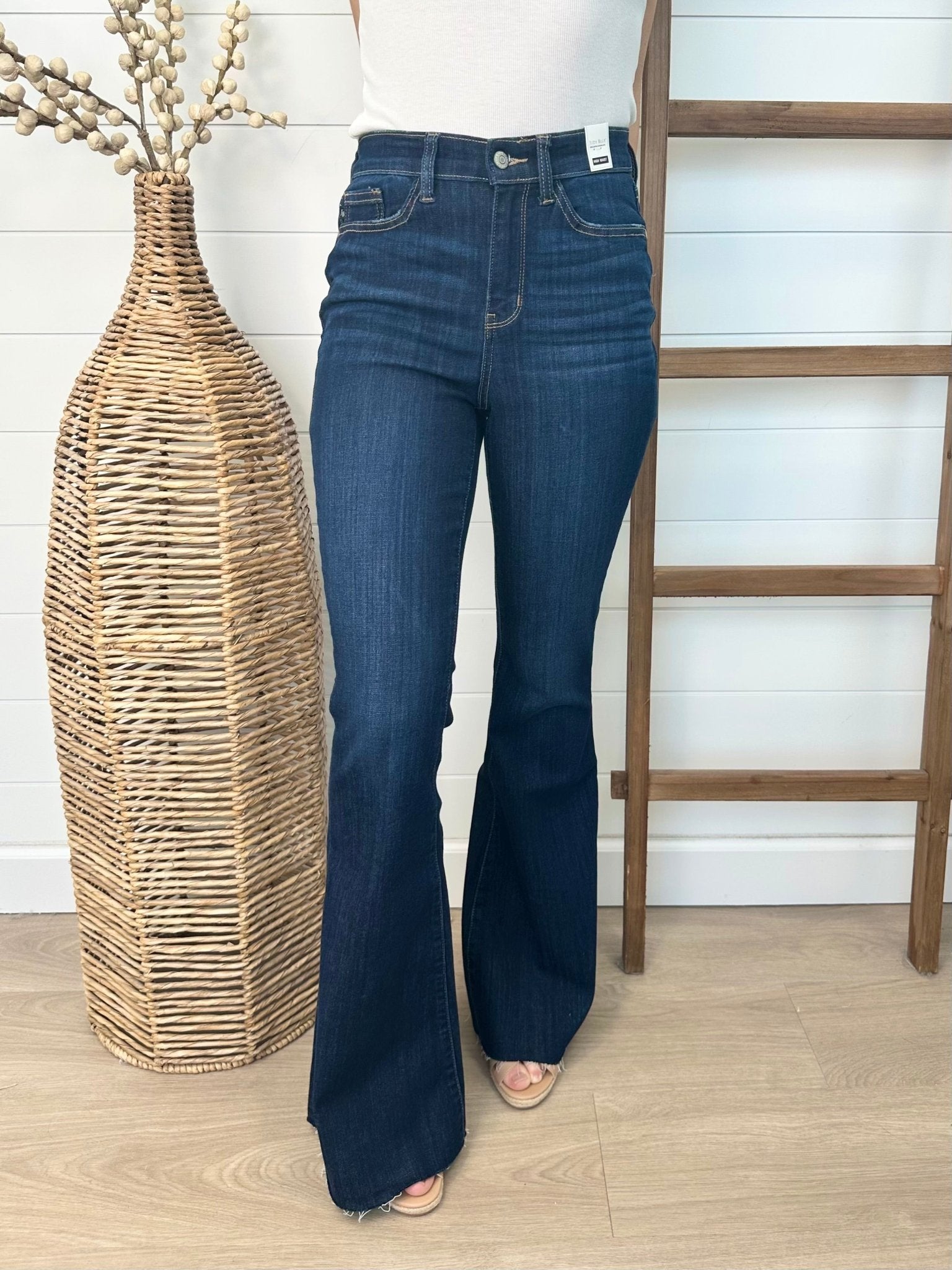 Judy Blue Dark Wash Raw Hem Flare - The Nines