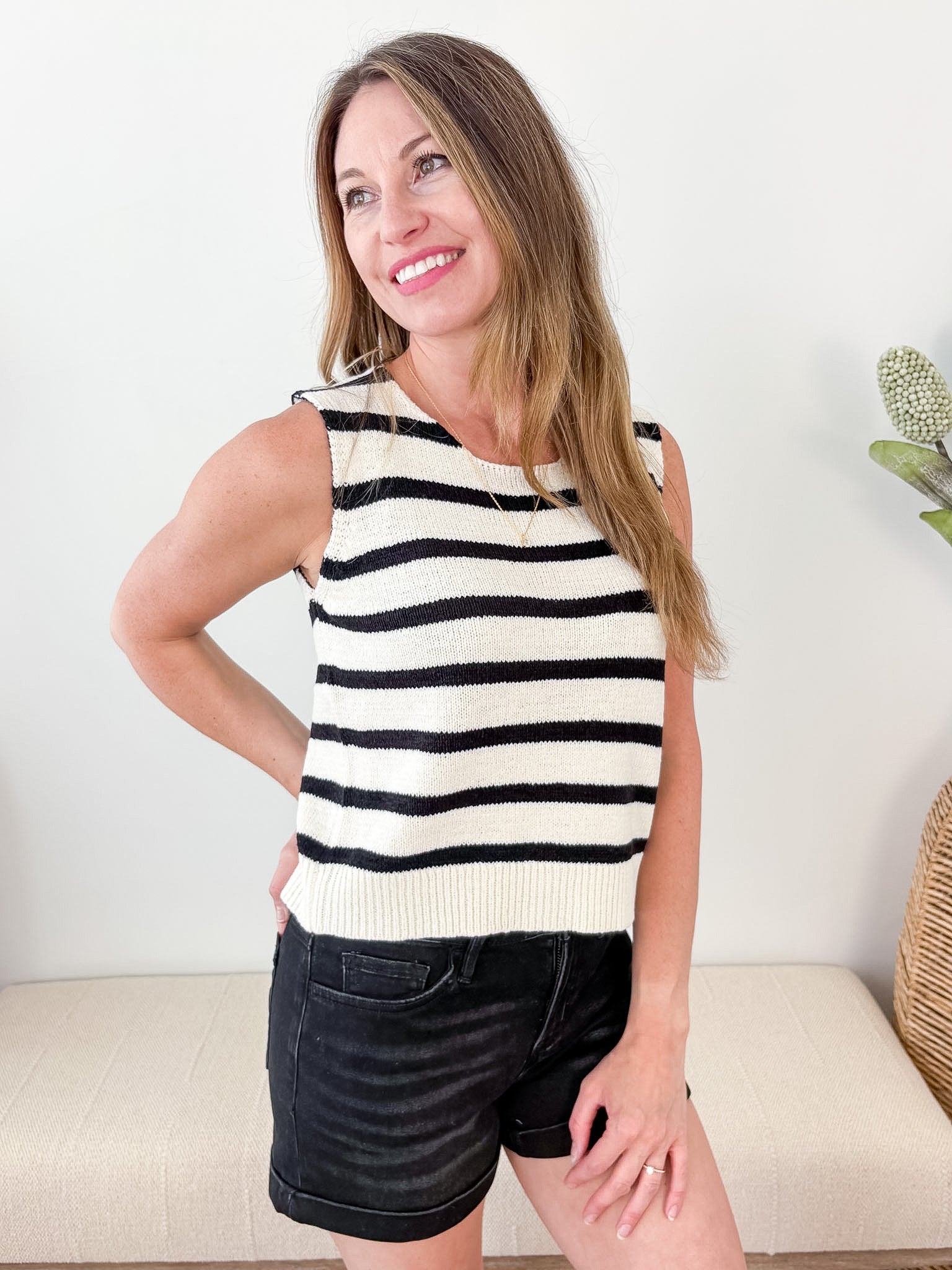Bow Back Striped Sweater Tank