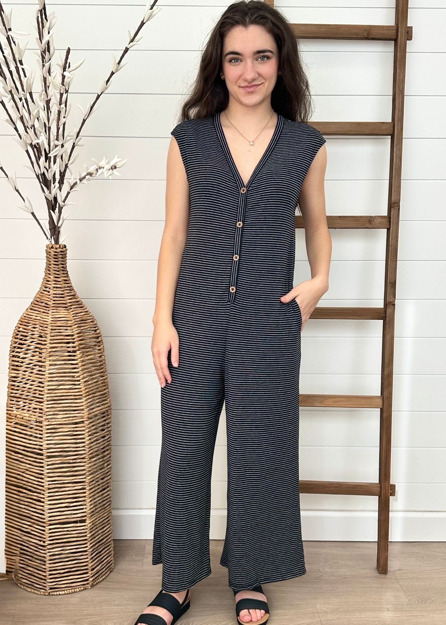 Black Button Down Jumpsuit - The Nines