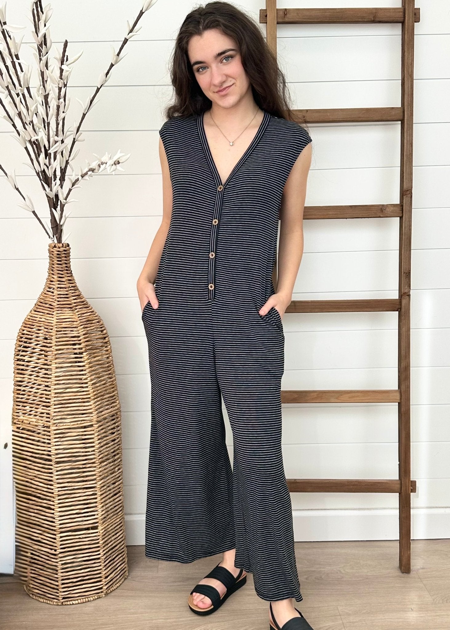 Black Button Down Jumpsuit - The Nines