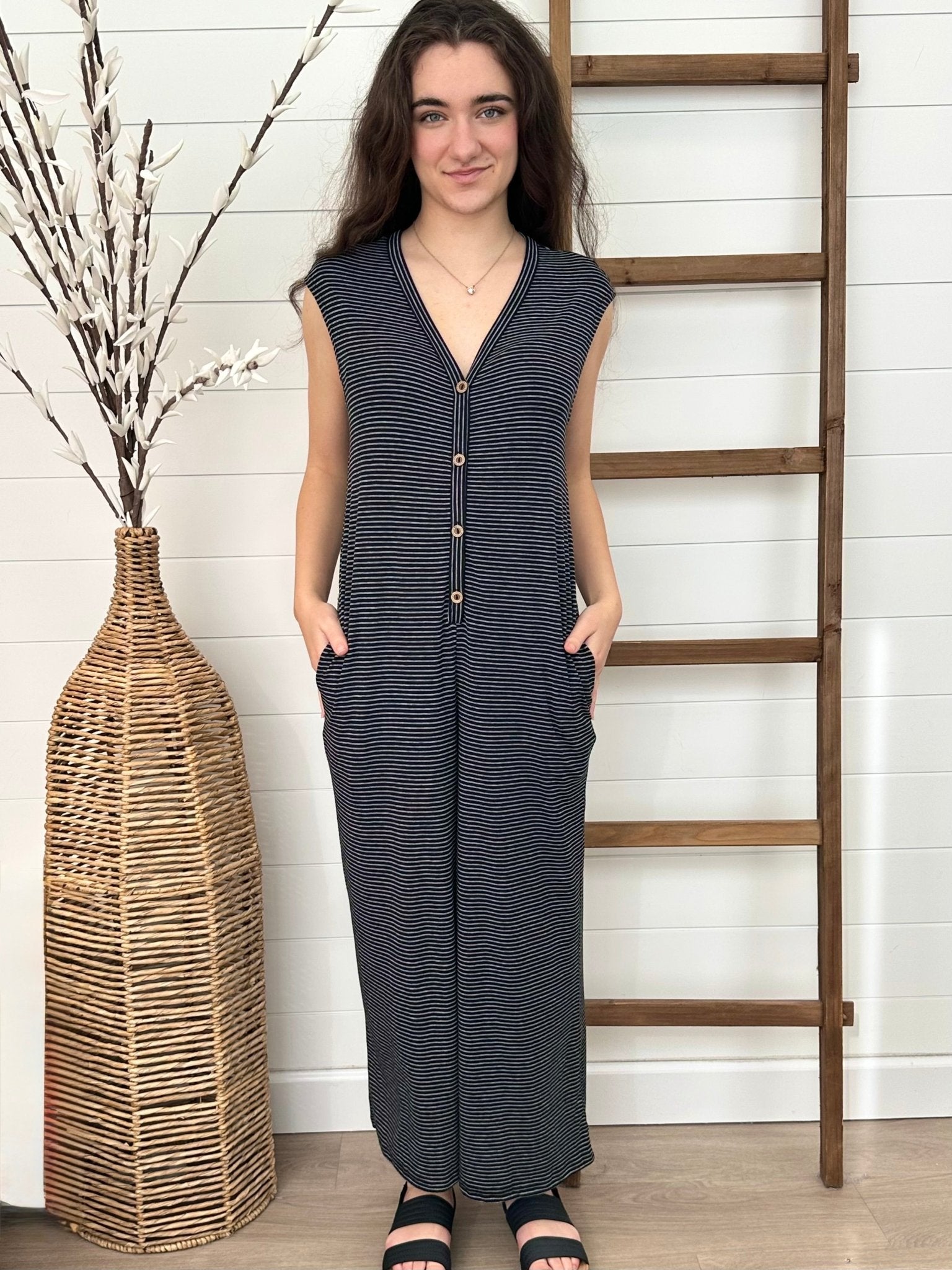 Black Button Down Jumpsuit - The Nines