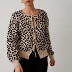Taupe & Black Animal Print Tie Sweater Top - The Nines
