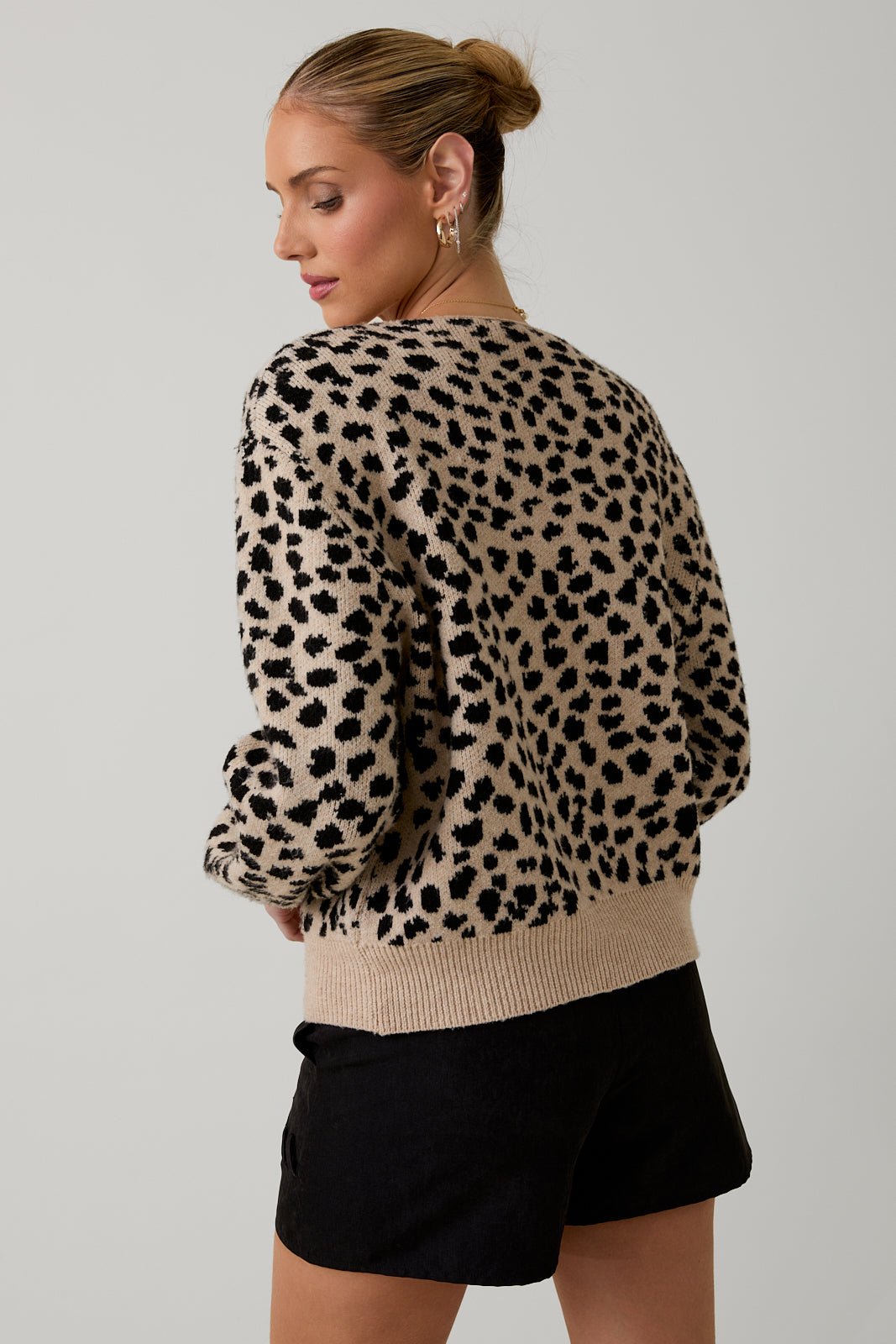 Taupe & Black Animal Print Tie Sweater Top - The Nines