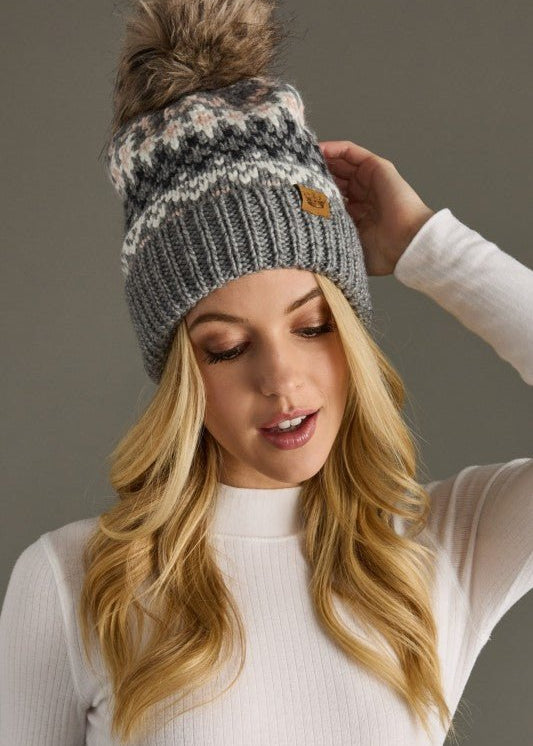 Gray & White Pattern Pom Hat - The Nines