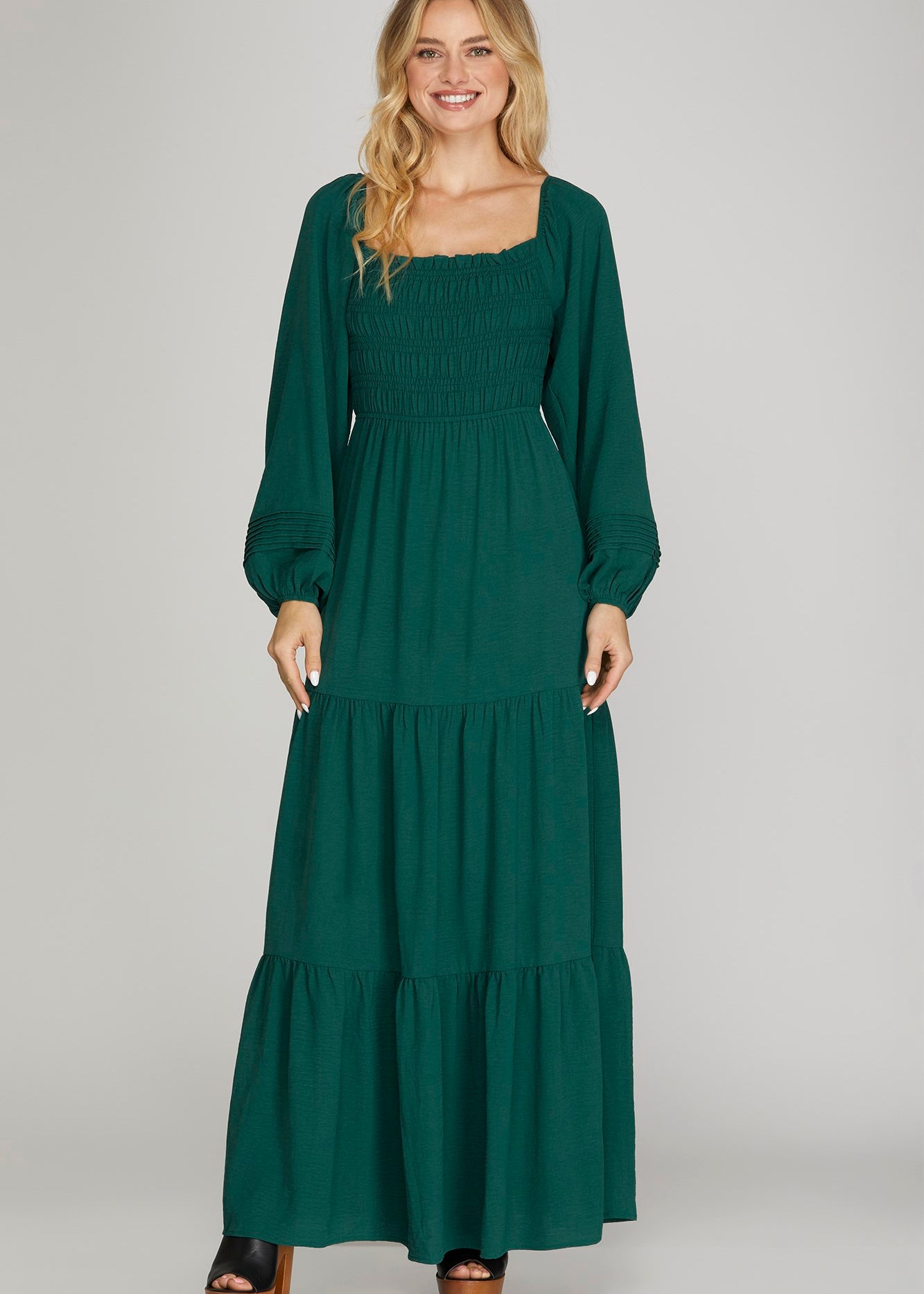 Green Smocked Dress - The Nines