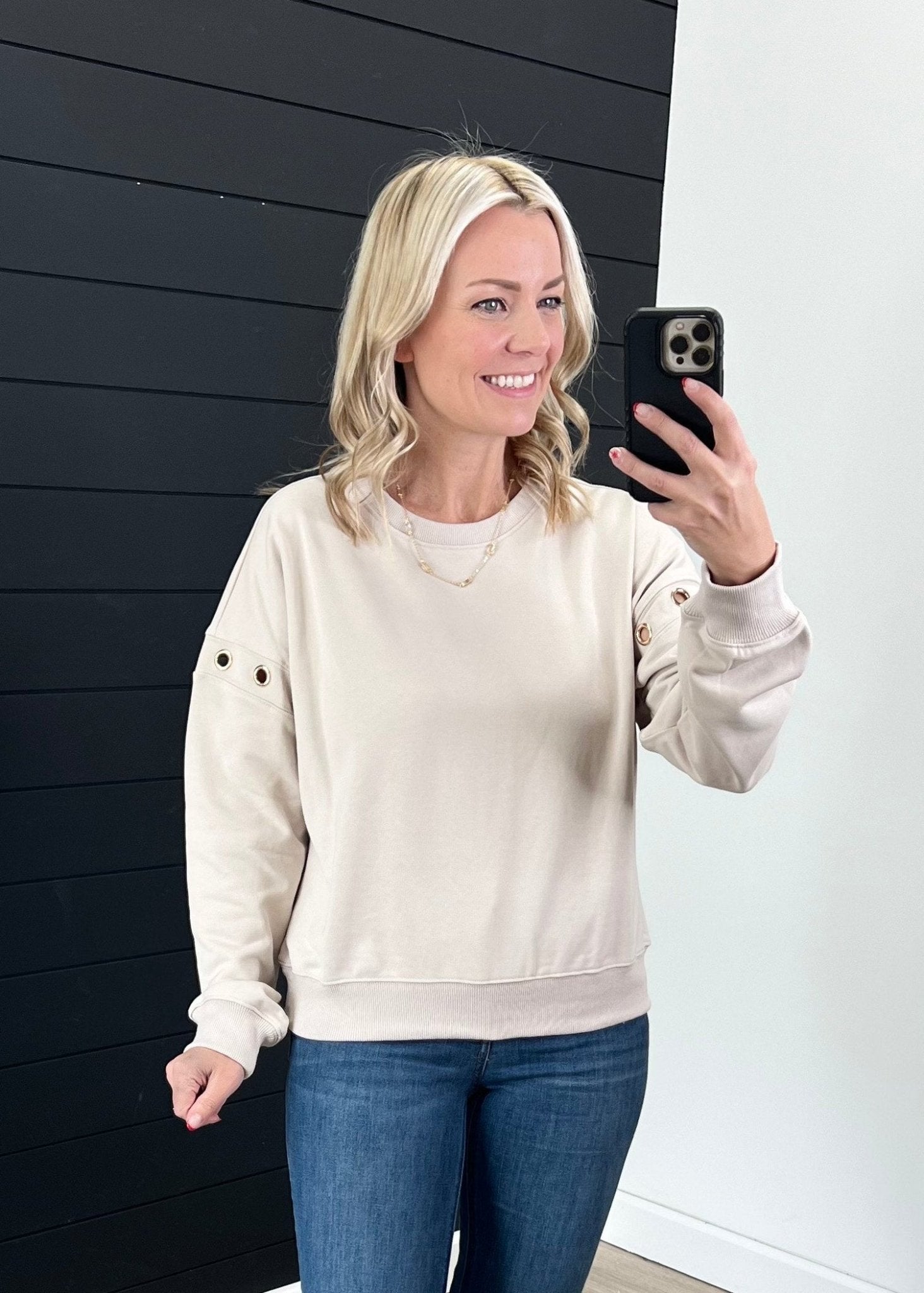 Gold Grommet Sleeve Sweatshirt Top - 2 Colors! - The Nines