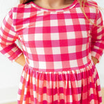 Hot Pink Gingham 3/4 Sleeve Pocket Twirl Dress - The Nines