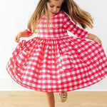 Hot Pink Gingham 3/4 Sleeve Pocket Twirl Dress - The Nines