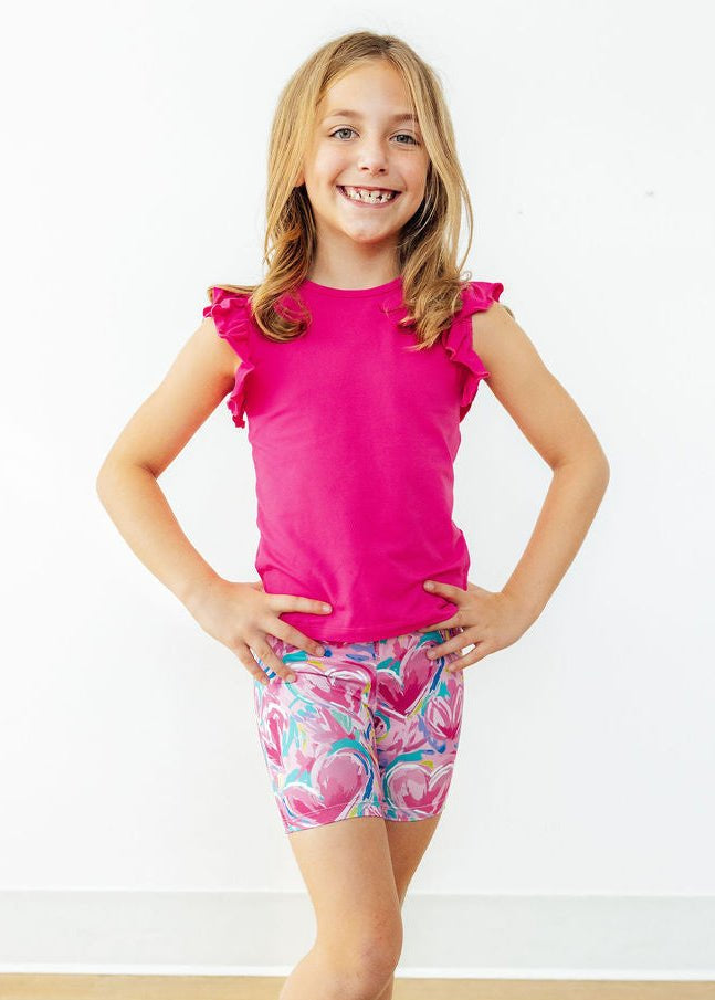 Hot Pink Short Sleeve Ruffle Tee - The Nines