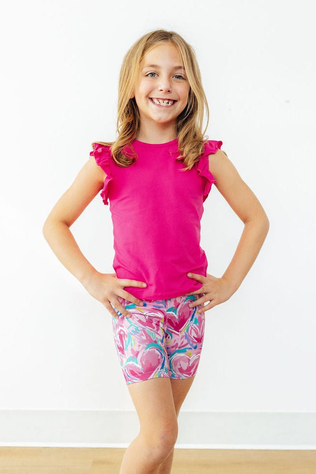 Hot Pink Short Sleeve Ruffle Tee - The Nines