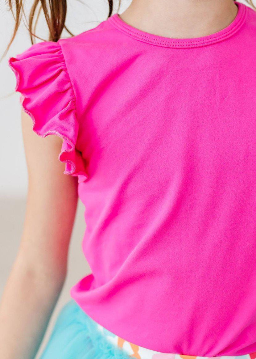 Hot Pink Short Sleeve Ruffle Tee - The Nines