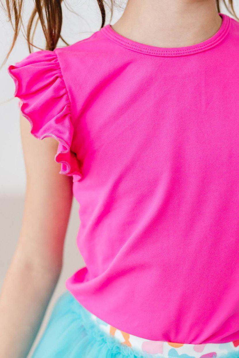 Hot Pink Short Sleeve Ruffle Tee - The Nines