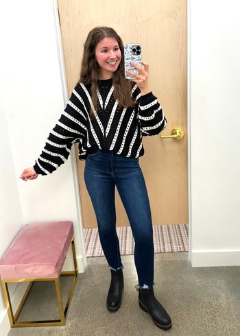 FINAL SALE - Relaxed Fit Black & White Striped Sweater