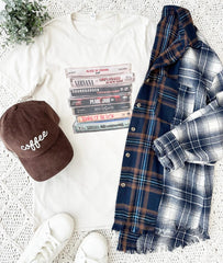 Navy Frayed Hem Flannel