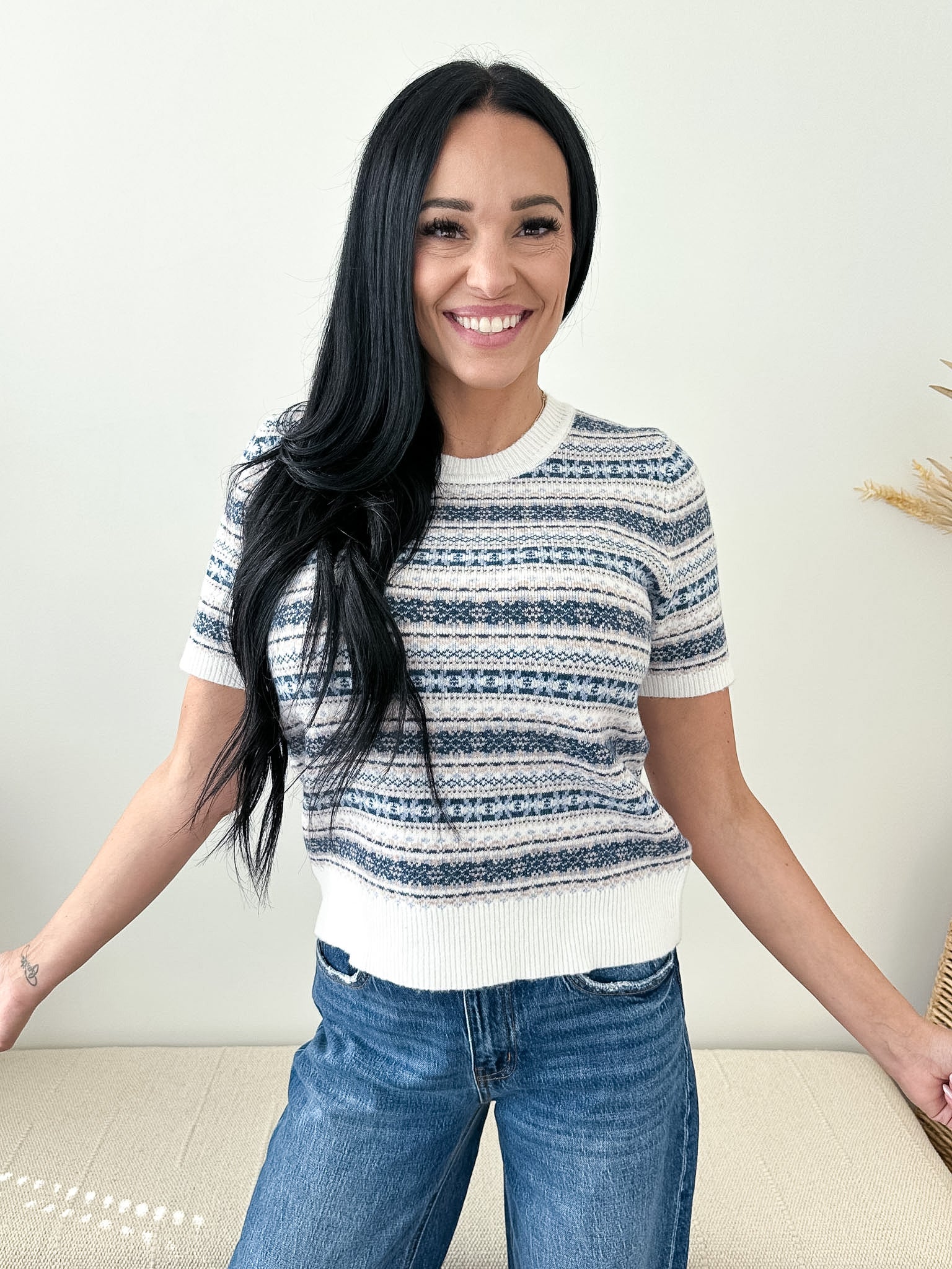 Fair Isle Short Sleeve Sweater - The Nines