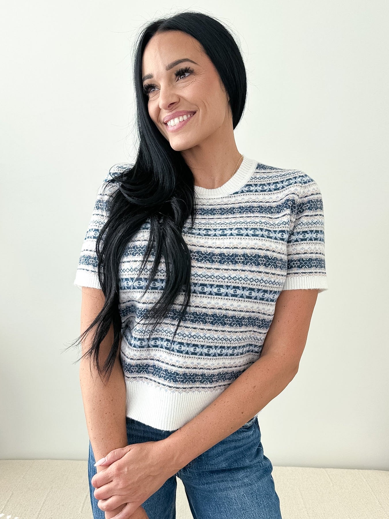 Fair Isle Short Sleeve Sweater - The Nines