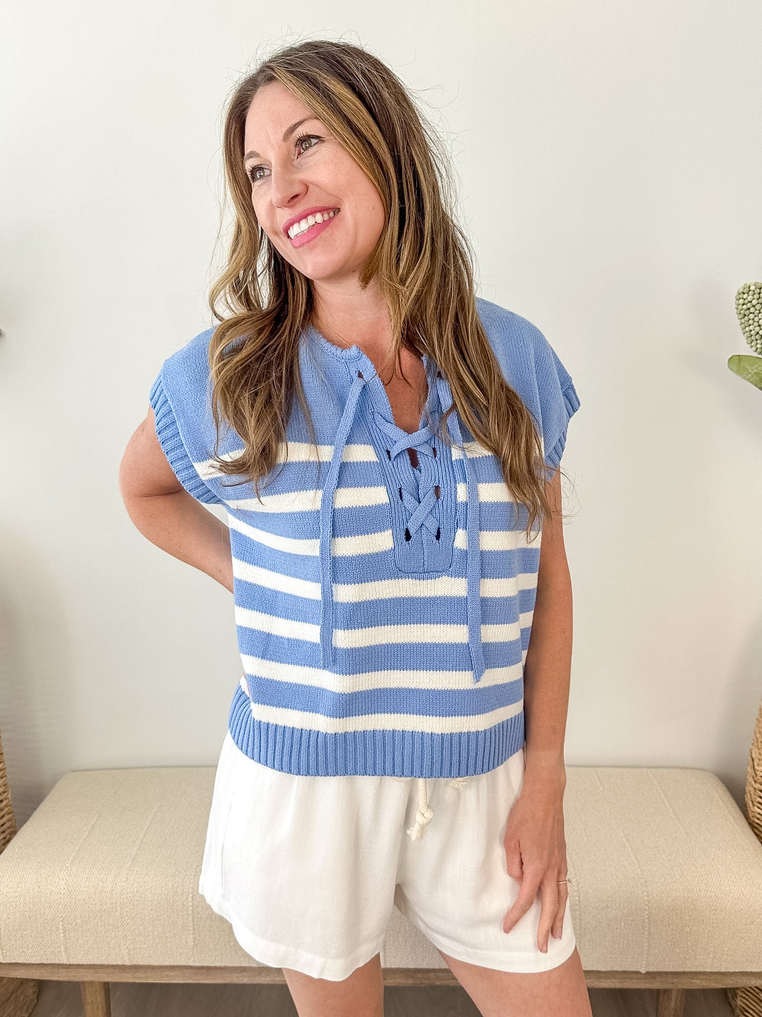 Tie Striped Sweater Top