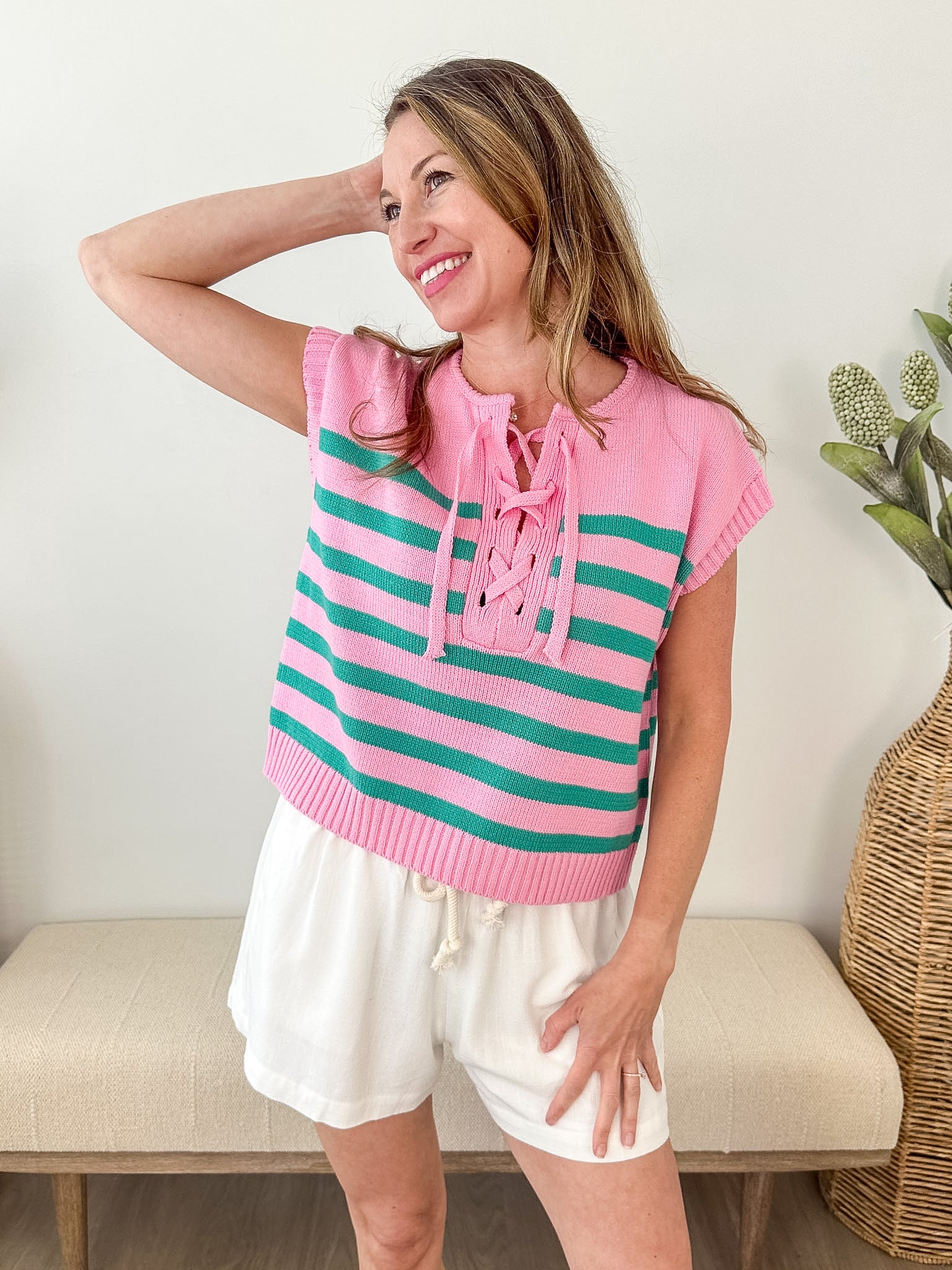 Tie Striped Sweater Top