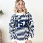 "USA" Mock Striped Pullover - The Nines