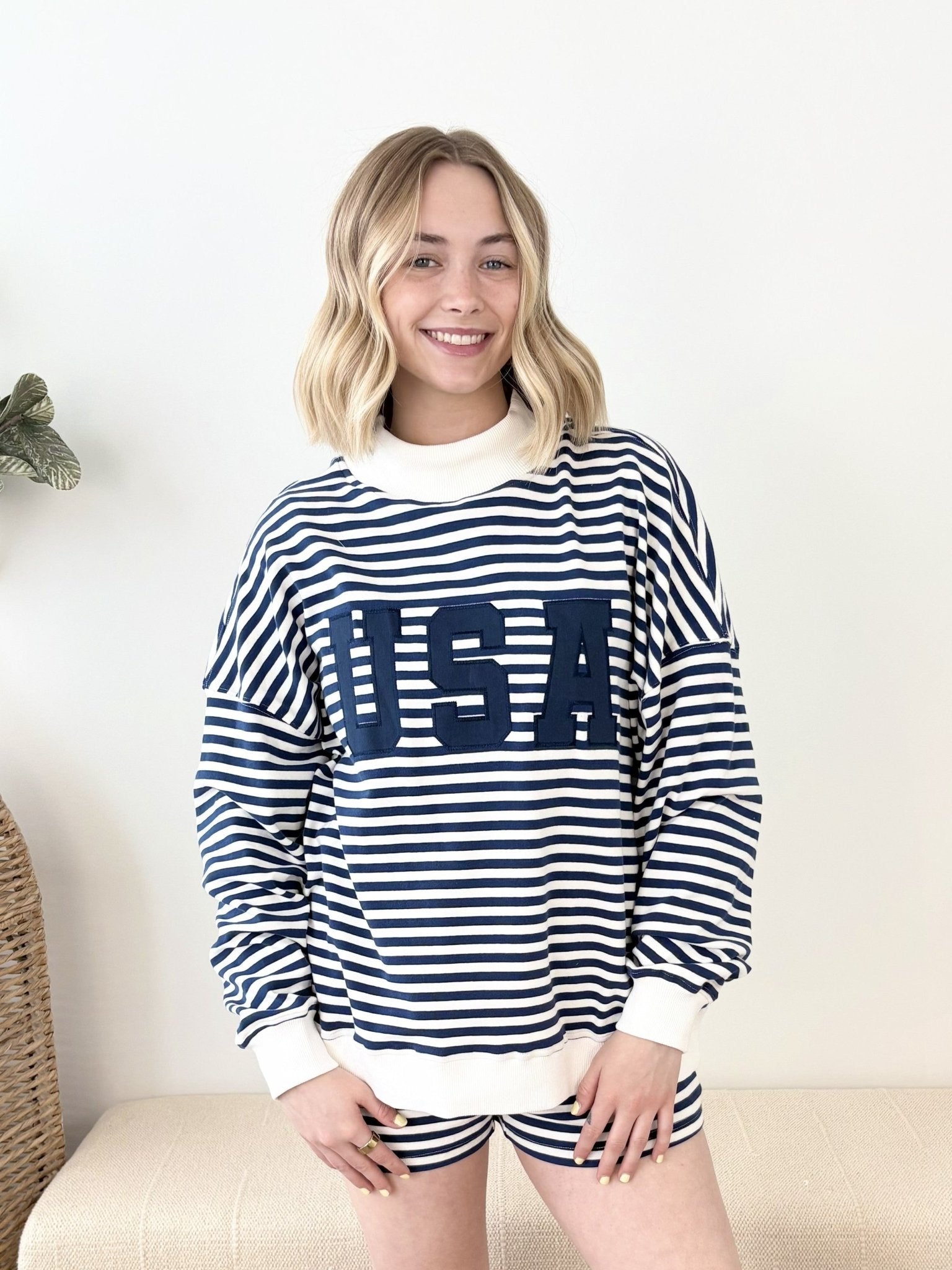 "USA" Mock Striped Pullover - The Nines