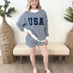 "USA" Mock Striped Pullover - The Nines
