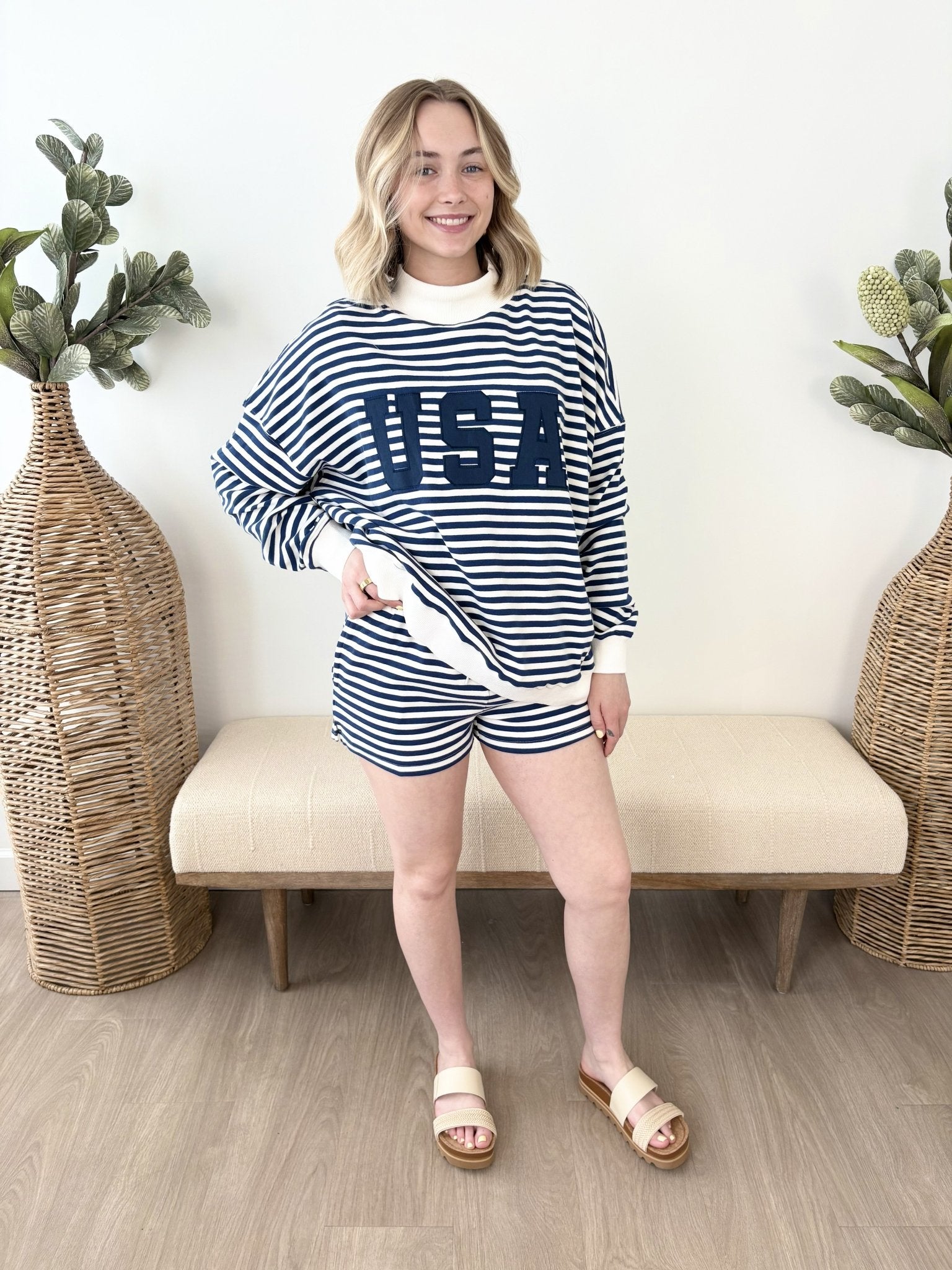 "USA" Mock Striped Pullover - The Nines