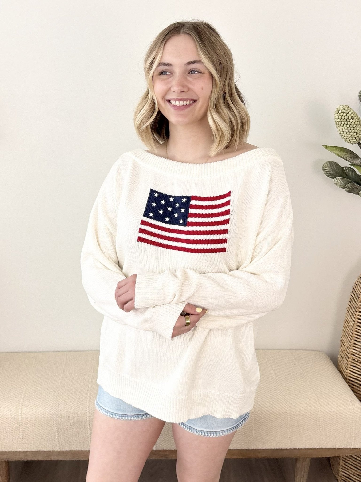 American Flag Boat Neck Sweater - The Nines
