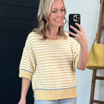 Butter Yellow Trim Short Sleeve Sweater - The Nines