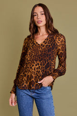 Animal Print Ruffle Neck Blouse - FINAL SALE