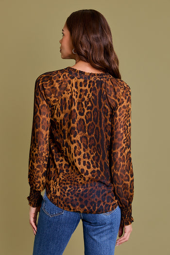 Animal Print Ruffle Neck Blouse - FINAL SALE