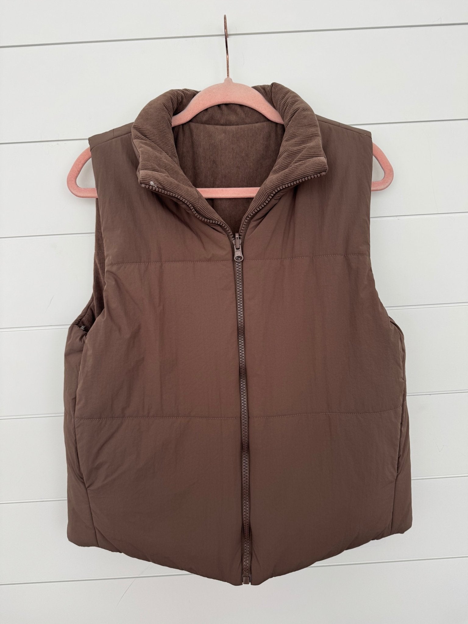 Brown Reversible Puffer Vest - The Nines