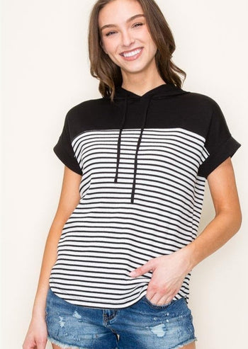 Beach You To It Black Striped Hoodie