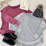Mineral Wash Waffle Elbow Patch Top - 2 colors! - The Nines